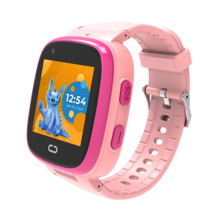 Różowy zegarek SIM dla dziecka z kolorową tapetą