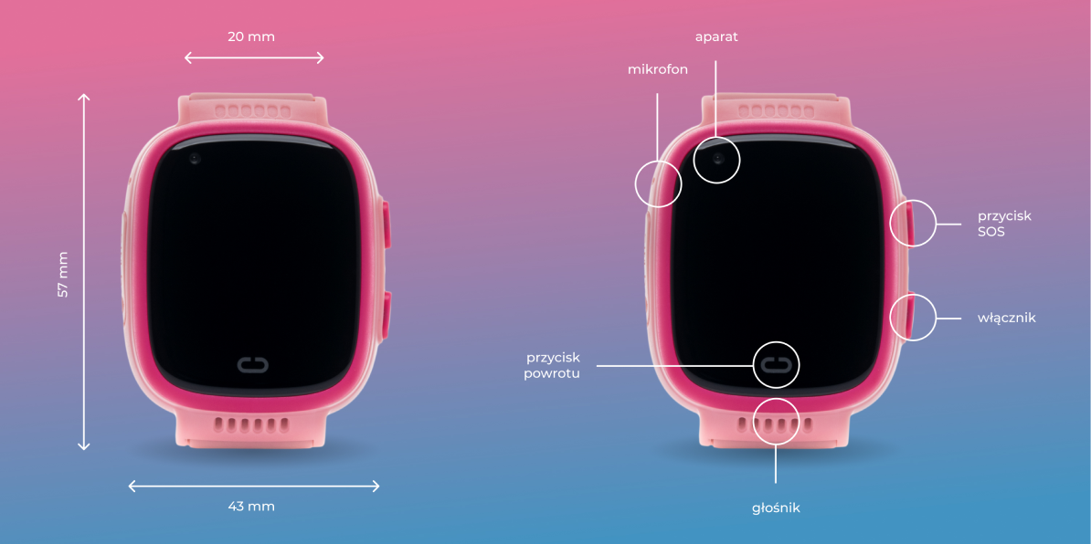 Wymiary różowego zegarka dziecięcego