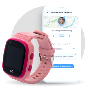 Różowy zegarek dziewczęcy z aplikacją umożliwiającą udostępnianie lokalizacji